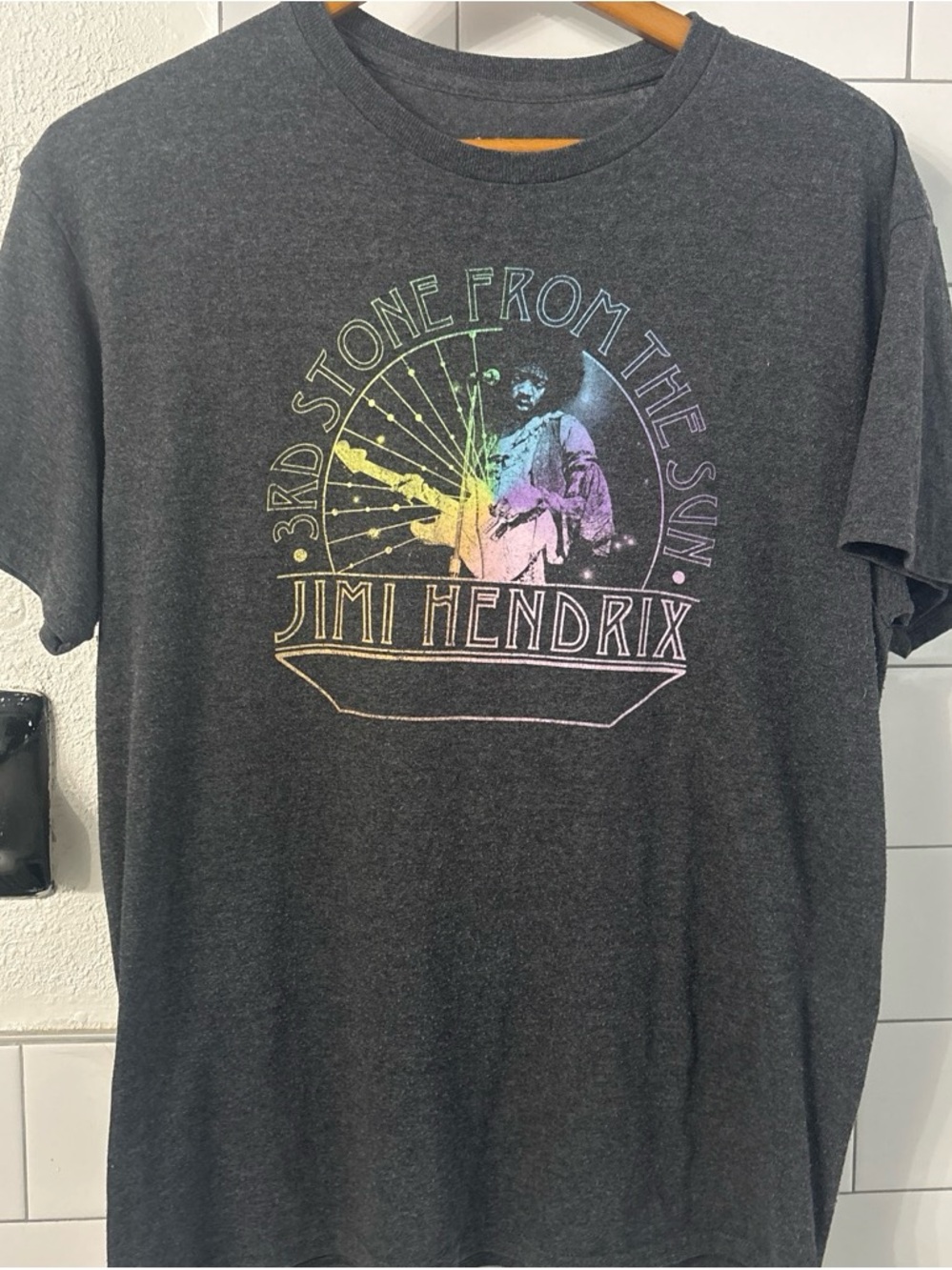 Affliction Charcoal Short Sleeve Graphic Tee with Rainbow Print